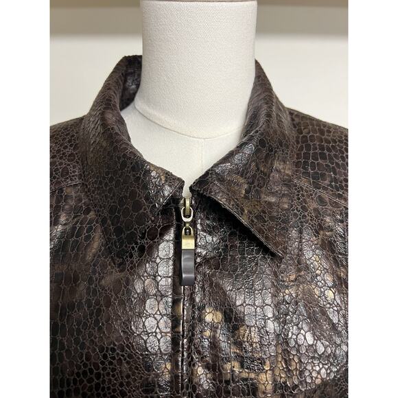 Womens Kim Rogers Jacket PL Brown Reptile Zippered Collared Faux Pockets - Picture 2 of 12